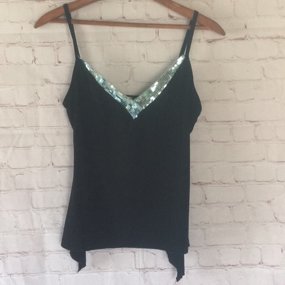 Kiwi Tops - 5/$25 Black w/ ice blue sequins v neck cami top Kiwi